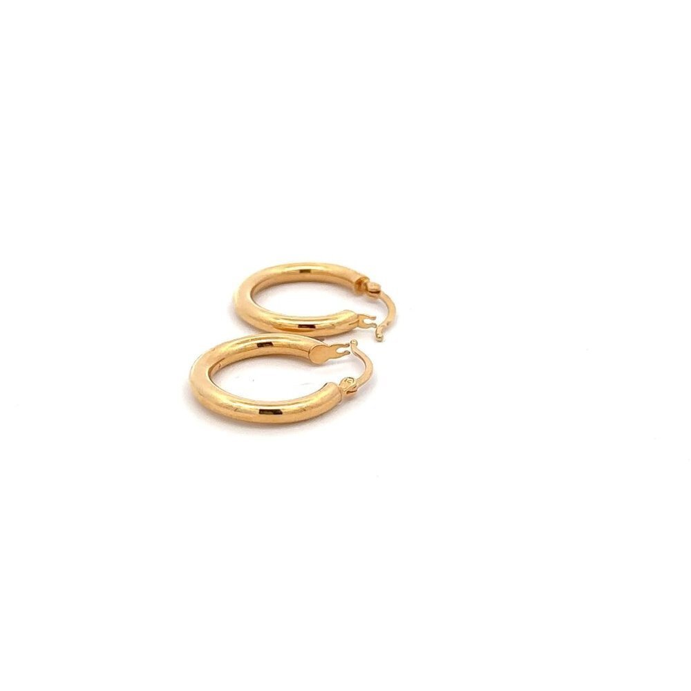 18K Gold Earrings Hoops Round Polished - Picture 5 of 9